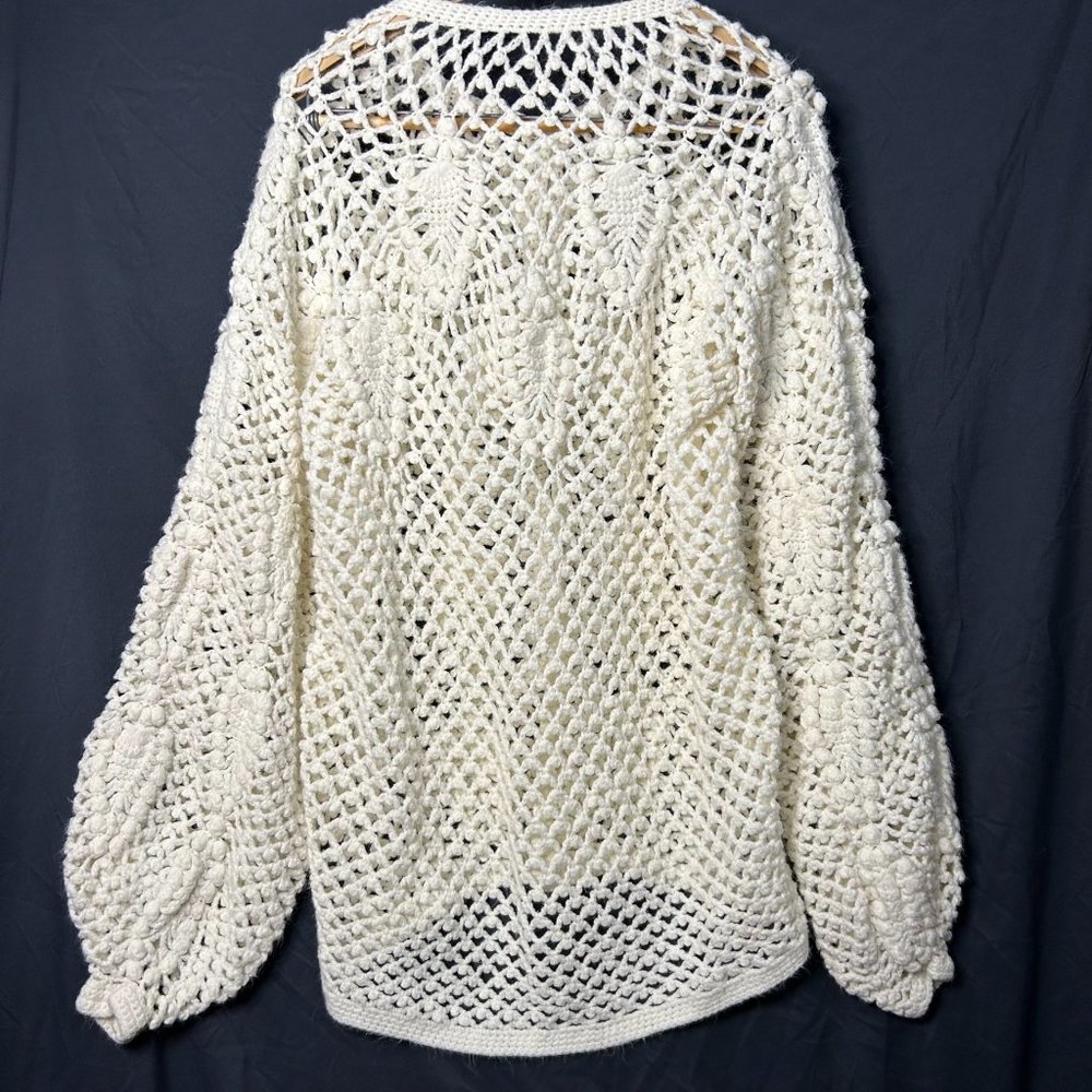 Loose Knit Women's Cardigan White Baggy Size Large Oversized - Picture 3 of 4